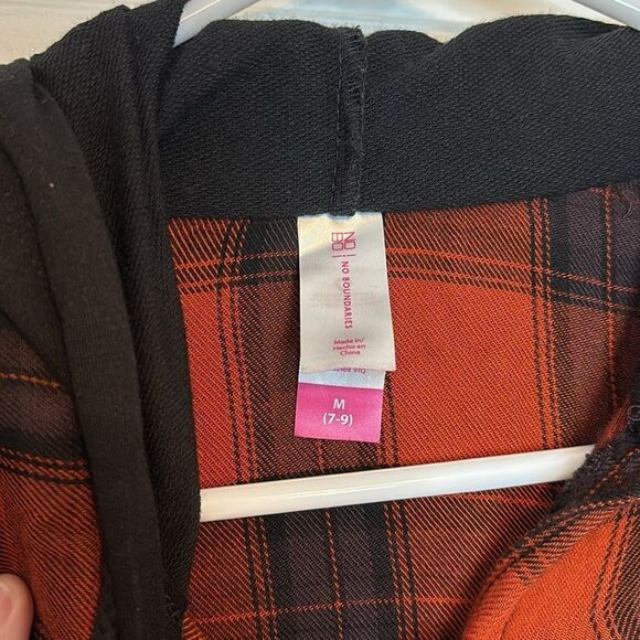 NOBO No Boundaries Juniors Orange and black button up plaid hoodie size m 7-9 - Picture 4 of 5